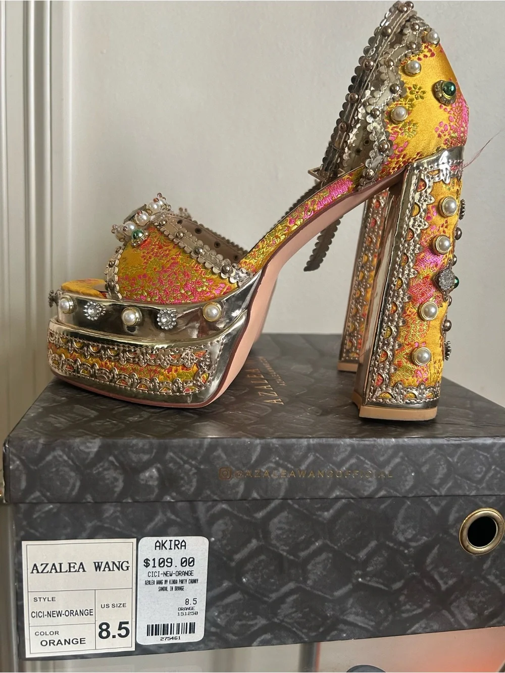 Embellished Gold Platform Sandals - Women's Evening Heels